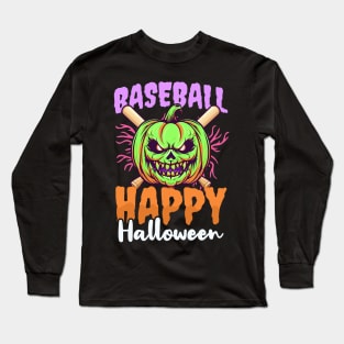 Baseball Halloween Shirt | Baseball Happy Halloween Long Sleeve T-Shirt